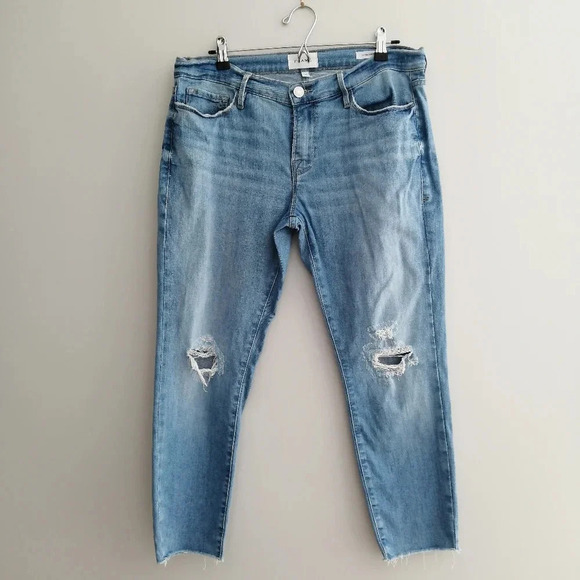 Frame Le Garçon Crop Boyfriend Straight Leg Jeans in Cebu Rips 29 - Picture 3 of 16